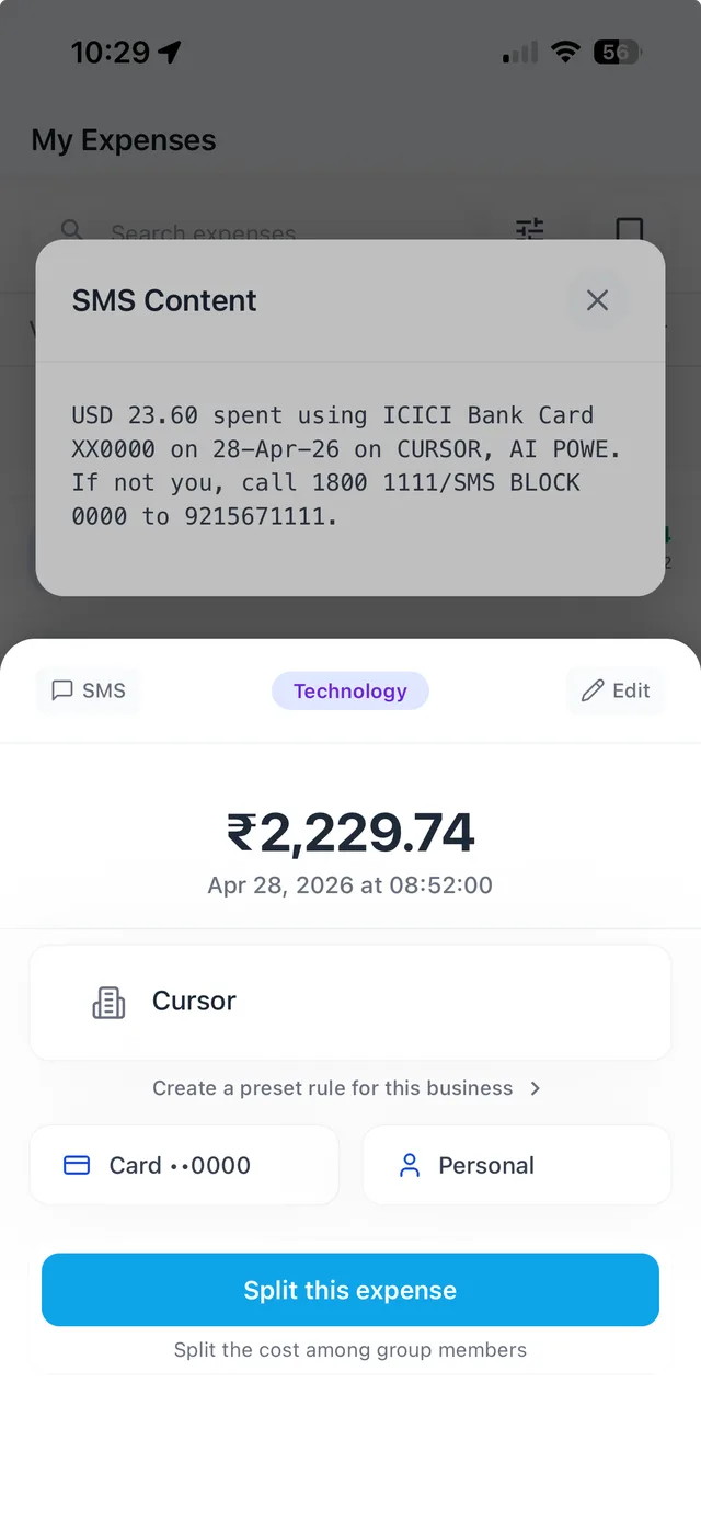 Multi-currency expense converted to INR