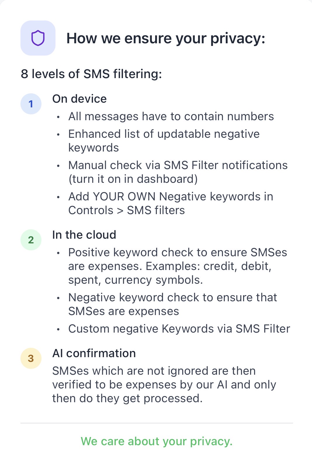 Privacy layers — on-device and cloud filtering