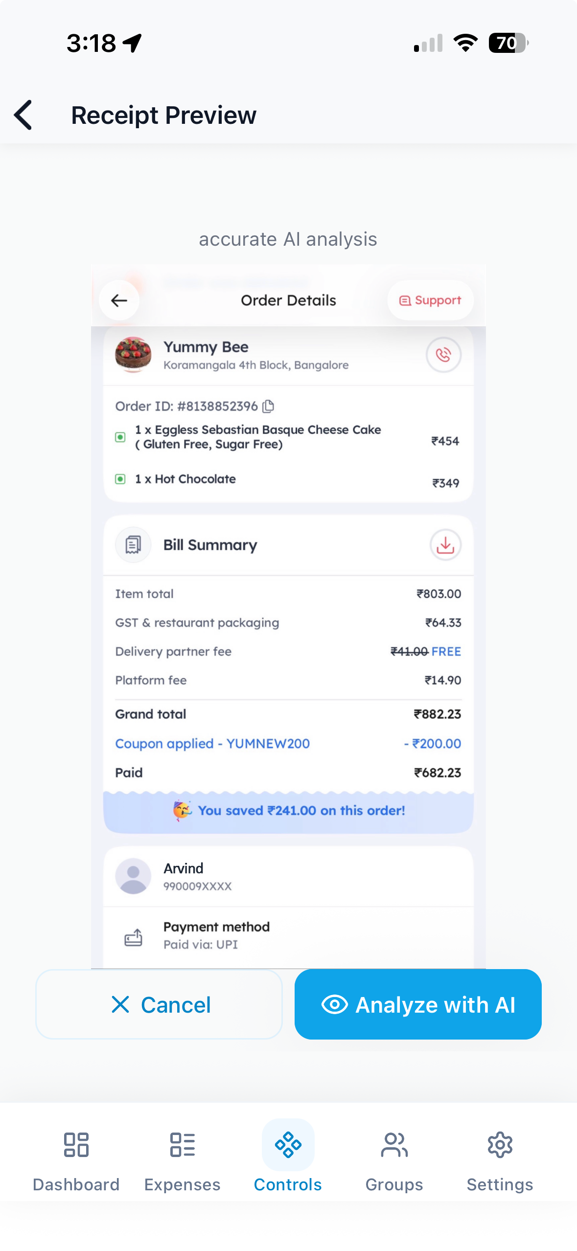 Receipt scanning with AI extraction