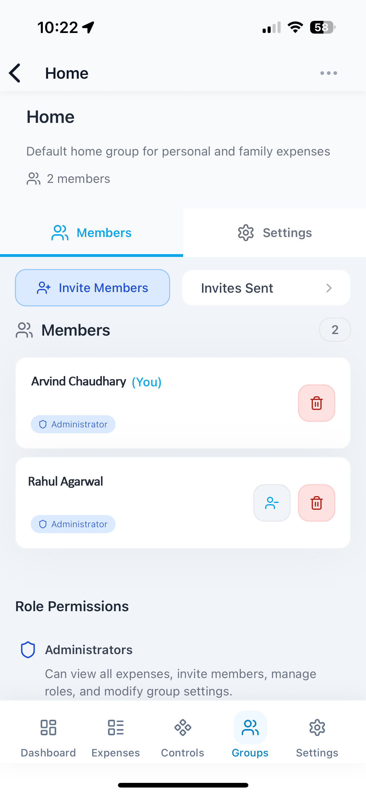 Sharing group for household expenses