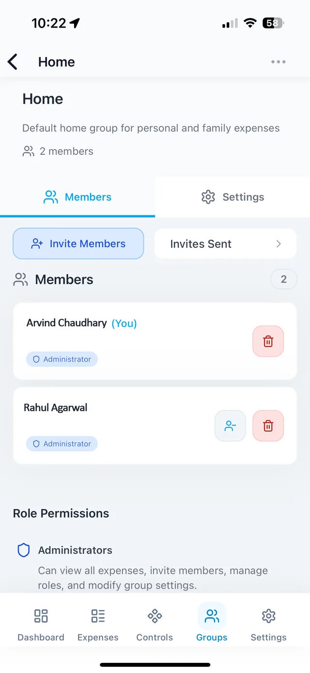 Sharing group for household expenses